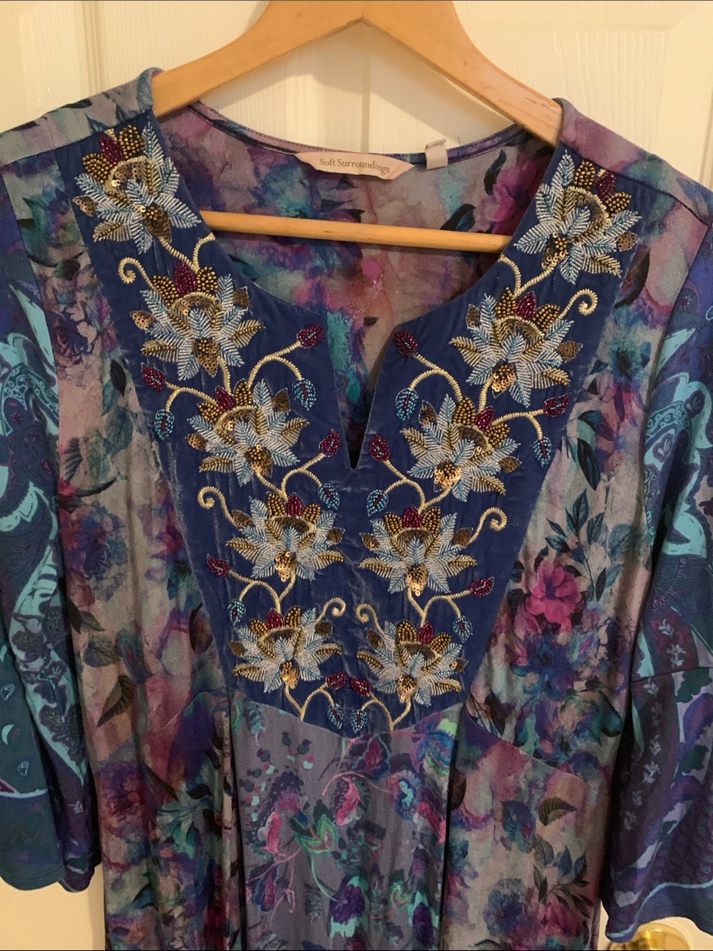Soft Surroundings Blue Floral Embroidered Maxi Dress - Picture 4 of 8